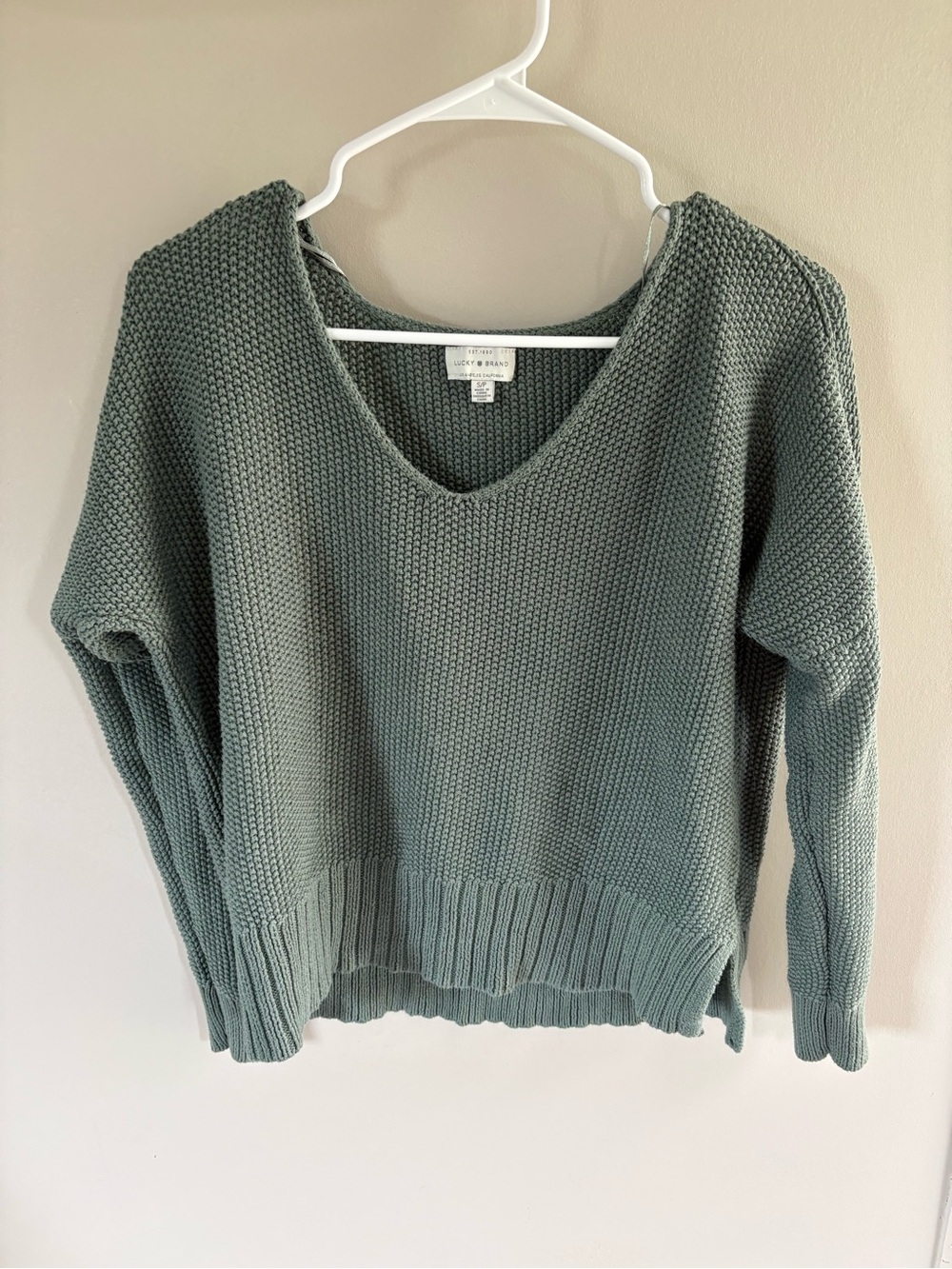 Lucky Brand Women's V-Neck Knit Sweater in Sage Green
